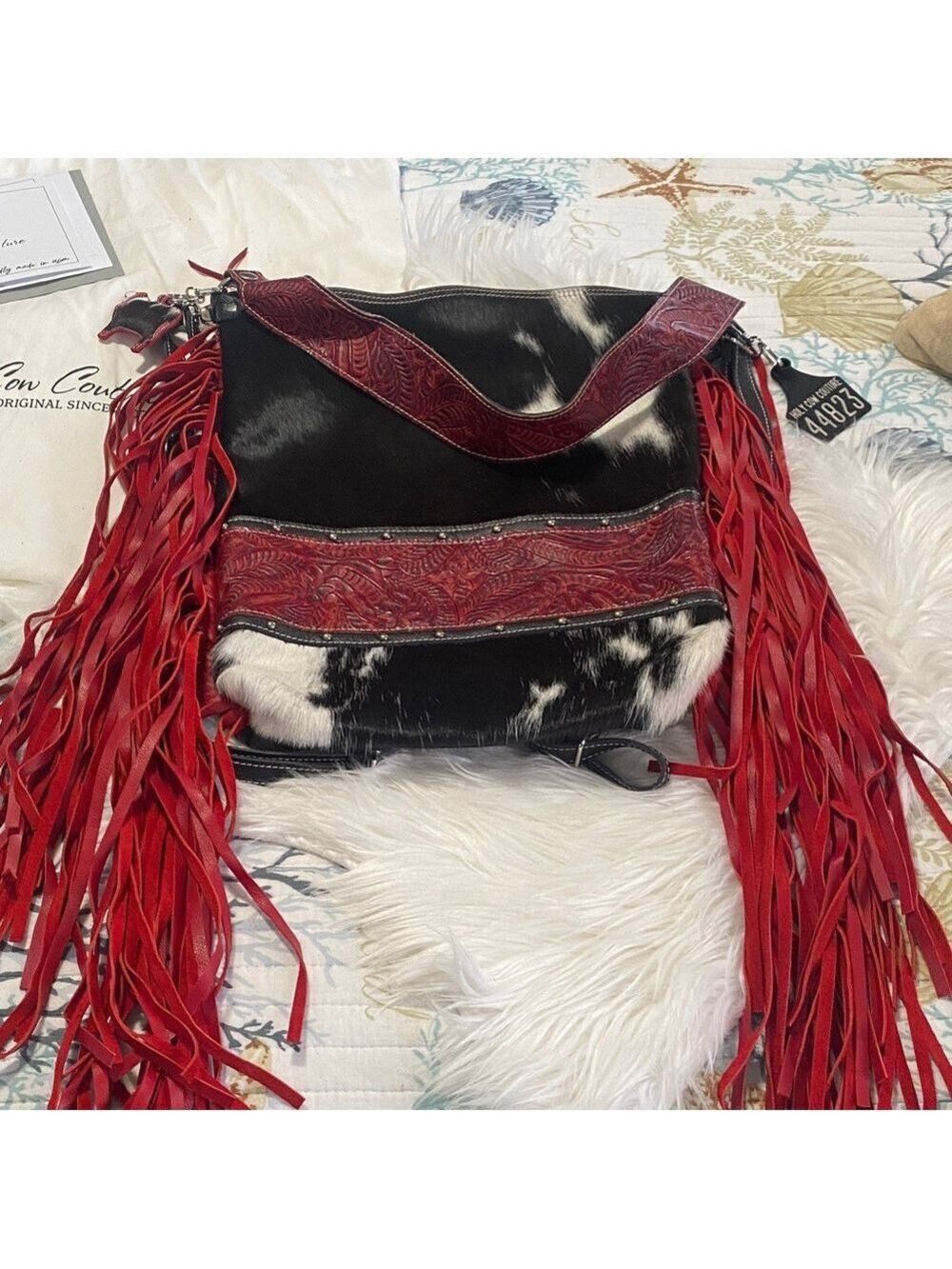Holy Cow Couture Red and Black Fringe Shoulder/backpack Bag - Picture 6 of 11